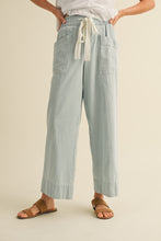Load image into Gallery viewer, Drawstring Wide Leg Striped Denim Pants
