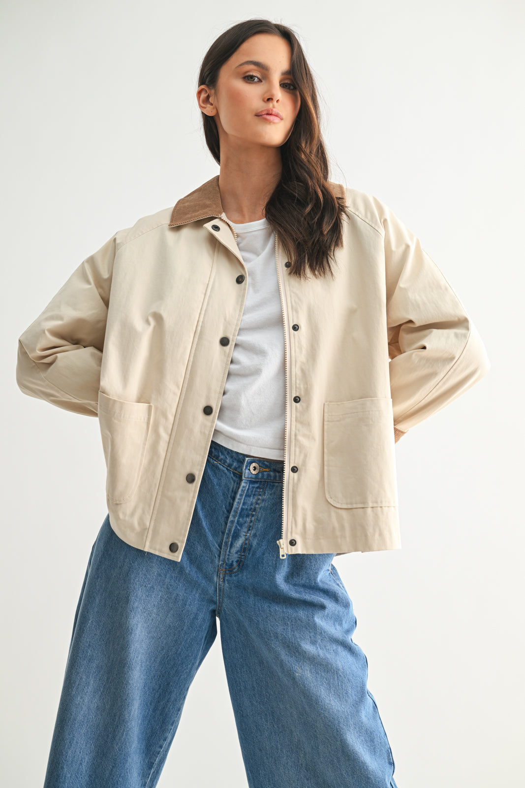 ジャケット・アウター ESSAY Oversized Coller-Less Coat Amazon.com: Y2K Preppy Oversized Jacket Japanese Emo Stand