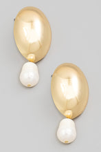 Load image into Gallery viewer, Oval Dome Pearl Drop Earrings - Gold
