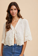 Load image into Gallery viewer, Cornelia Embroidery Tie Front Blouse
