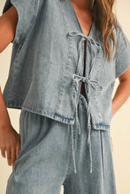 Load image into Gallery viewer, Tate Denim Tie Front Blouse

