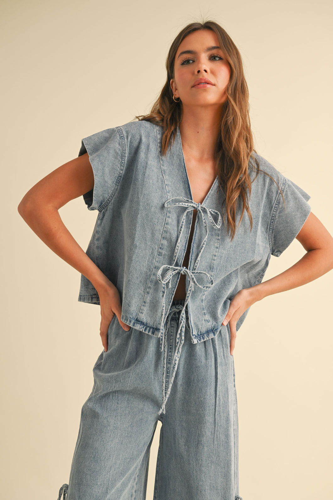 Tate Denim Tie Front Blouse