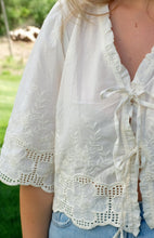 Load image into Gallery viewer, Cornelia Embroidery Tie Front Blouse
