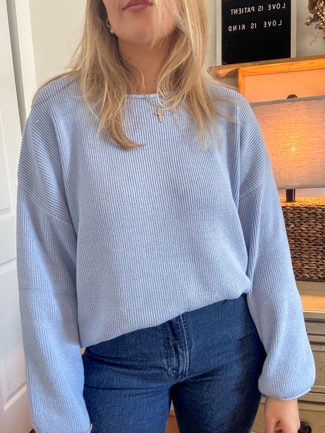 Piper Blue Rib Knit Sweater