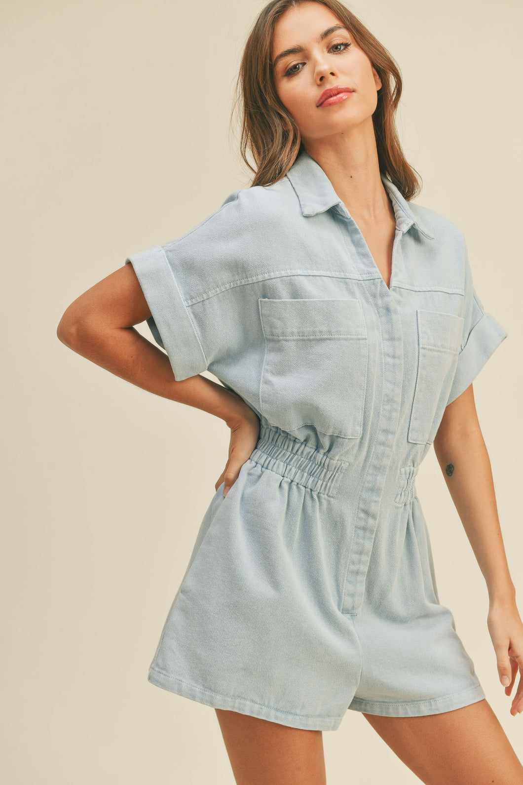Out And About Denim Romper / BEST SELLER